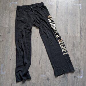 29🖤 Victoria’s Secret Flare Pants — Black w/ Gold Letters & Sequins • XS 🖤